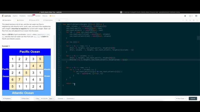 LeetCode 417 - Atlantic Pacific WaterFlow - Solution in Python and Go - Technical Interview Problem смотреть онлайн