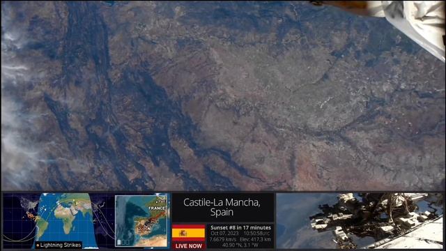 Oct 7 2023 Earth Space View: (night) City lights of Madrid, Pyrenees Mts, Rhône River, from ISS смотреть онлайн