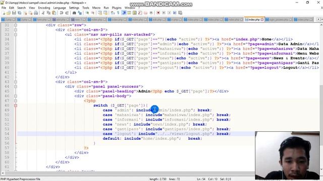 Coding Admin:index.php, konsep case default, Menampilkan isi Tabel смотреть онлайн
