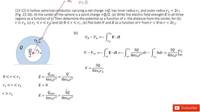 (23-22) A hollow spherical conductor, carrying a net charge +Q, has inner radius r_1 and outer radi смотреть онлайн