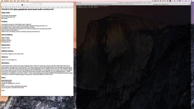 CVE-2015-7547 glibc getaddrinfo stack-based buffer overflow PoC смотреть онлайн
