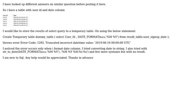 Databases: Create table using select statement Truncated incorrect datetime value: смотреть онлайн