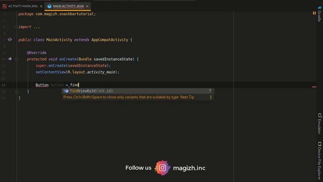 Snackbar in android studio | android for beginners | android tutorial | magizh | tamil | #14 смотреть онлайн