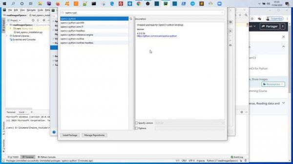 Install OpenCV on Pycharm