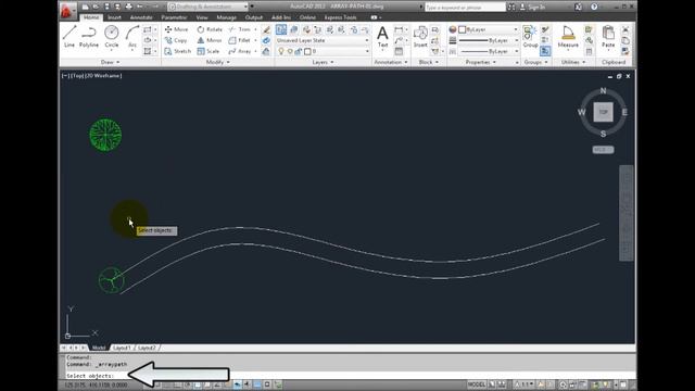 AutoCAD 2012 - Creating an Associative Path Array смотреть онлайн