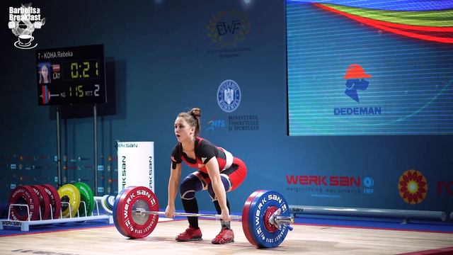 Rebeka Koha (58kg Latvia) 100kg Snatch 120kg Clean and Jerk - 2018 European Champion смотреть онлайн