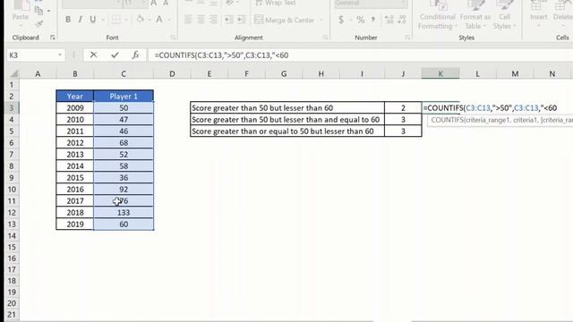 COUNT CELLS BETWEEN TWO VALUES USING COUNTIFS смотреть онлайн