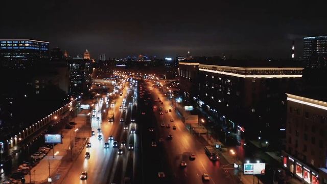 Ночная Москва с высоты птичьего полета (Видеосъёмка с квадрокоптера) смотреть онлайн
