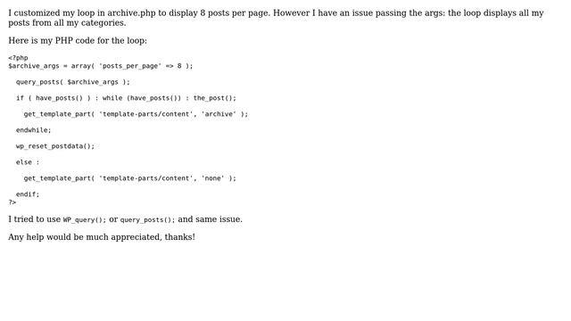 Wordpress: Issue with custom loop in Archive page смотреть онлайн