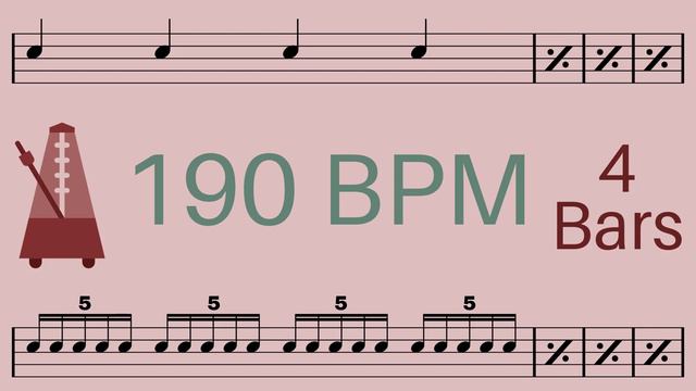 Metronome Click Track - 4 Bars Quarter to Quintuplet Notes 190 bpm - Smartronome смотреть онлайн