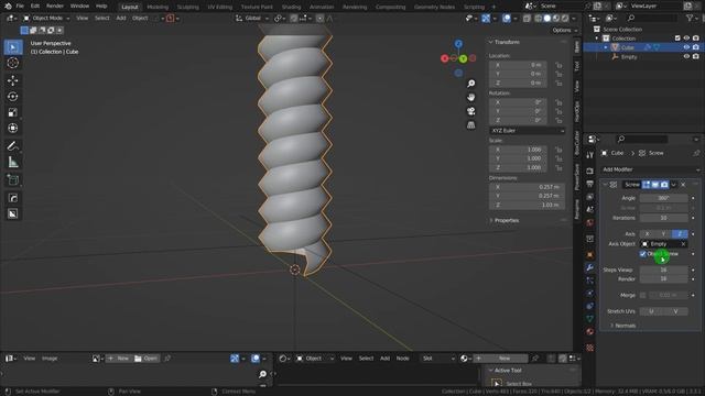 Blender , модификатор Skrew со всеми настройками смотреть онлайн