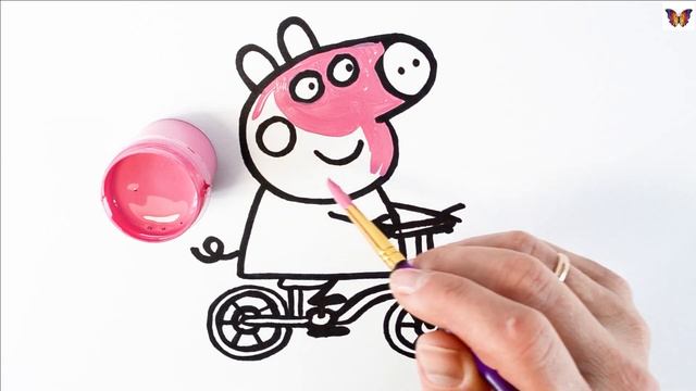 Как нарисовать СВИНКУ ПЕППУ НА ВЕЛОСИПЕДЕ/ раскраска СВИНКА ПЕППА для детей / Раскраски малышам смотреть онлайн