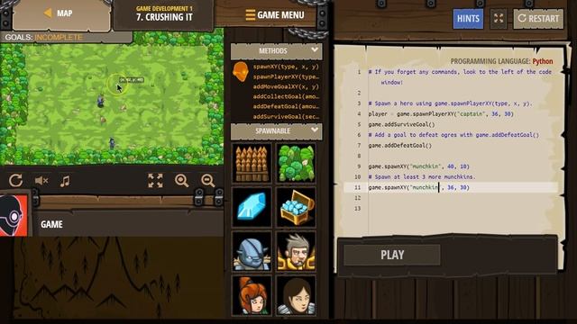 CodeCombat Crushing It Level 7 Python Game Development Tutorial смотреть онлайн