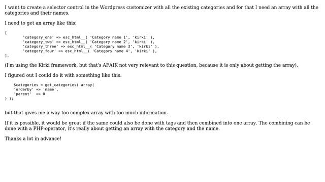 Wordpress: How to get an array with all categories and corresponding names? смотреть онлайн