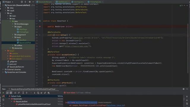 NullPointerException Java Maven IntelliJ Selenium смотреть онлайн