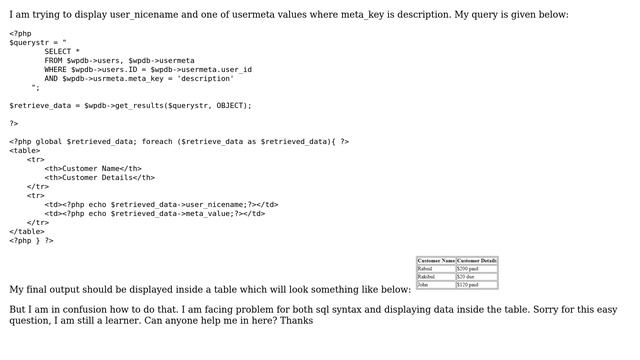 Wordpress: How to display user_nicename and usermeta values by custom query in Wordpress? смотреть онлайн