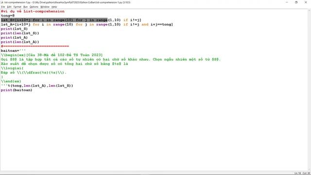 Python 2023-List-comprehension một cú pháp độc đáo của python-Bài toán xác suất (mã 102) Đề TS 202 смотреть онлайн