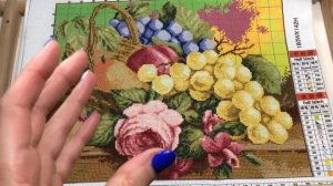 Китайская вышивка на канве с нанесённым рисунком «Корзина с фруктами». Отчёт N3. Вышивка крестиком