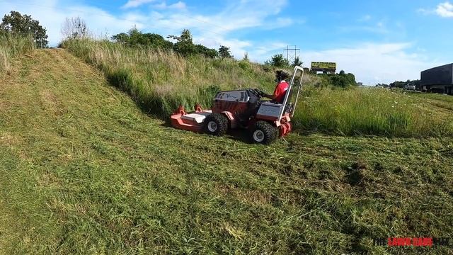 Ventrac 4500K Tough Cut Lawn Mowing Overgrown Grass On This Steep Slope!  (I Had To Bail Off!)