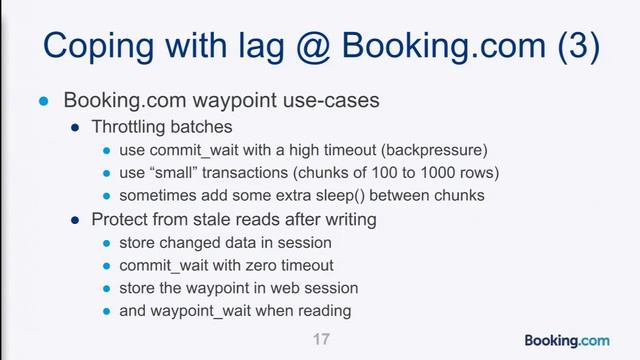 How Booking.com Avoids and Deals with MySQL/MariaDB Replication Lag - Percona Live 2017 смотреть онлайн