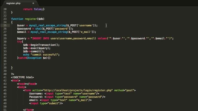 PHP user login:register site pt 2 - user registration into the DB смотреть онлайн
