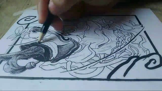 Oni Mask Drawing Timelapse смотреть онлайн
