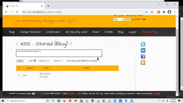 Stored XSS On BWAPP Blog