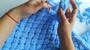 Обвязка пледа связанного из Ализе Пуффи  узором " Плетенка". Способ № 2. Два варианта.