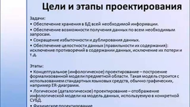 Проектирование баз данных; Цели и этапы проектирования смотреть онлайн
