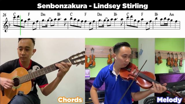 How to play Senbonzakura by Lindsey Stirling - Violin & Guitar Duet with Sheet Music смотреть онлайн