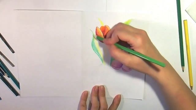 ПОДАРОК МАМЕ на 8 марта.Как нарисовать тюльпан.Рисуем открытку цветы акварельными карандашами. смотреть онлайн