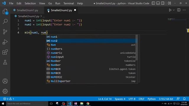 Smallest of two numbers using min function in python | Minimum of two numbers смотреть онлайн