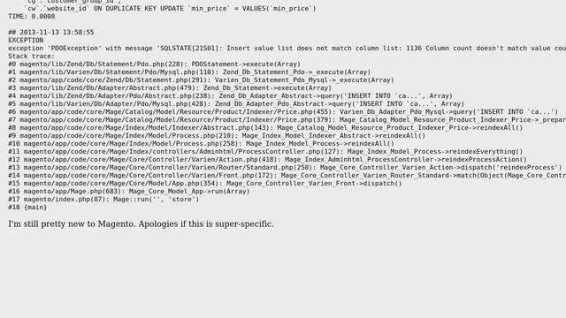 Unable to reindex after adding extension using Multi-Warehouse 'Insert value list does not match... смотреть онлайн
