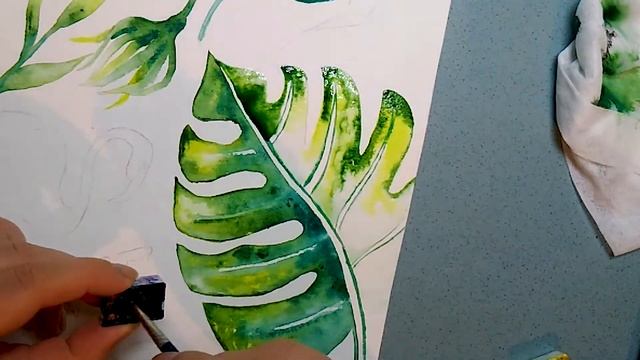 Рисуем фламинго акварелью и монстеру. Рисуем по мокрому. Рисунки триптиха смотреть онлайн
