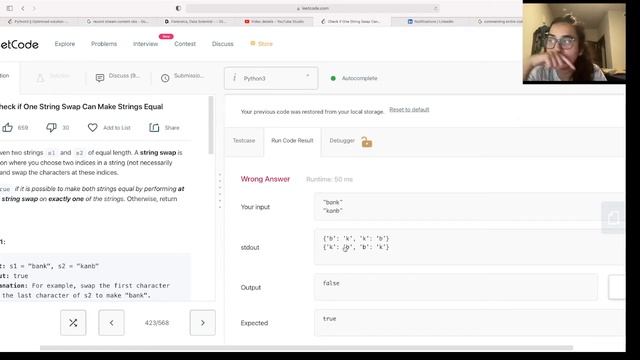 Check If One String Swap Can Make Strings Equal - Leet Code Easy смотреть онлайн