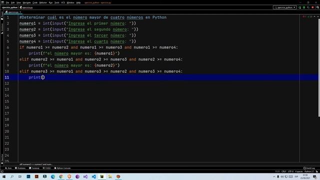 Determinar cuál es el número mayor de cuatro números en Python смотреть онлайн