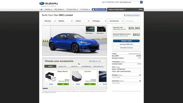Build Your Own Subaru - HTML5 Car Configurator смотреть онлайн