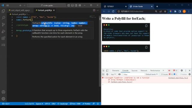 How to Write a Foreach Polyfill in JavaScript | JavaScript interview coding questions @uidevguide смотреть онлайн