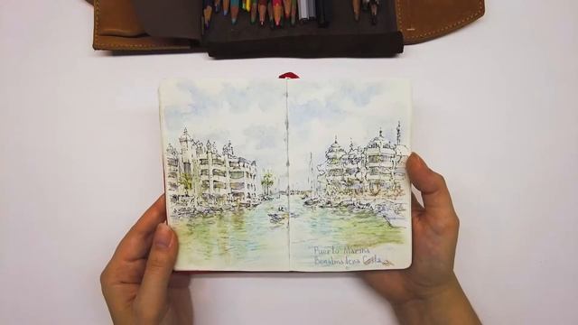 Палитра цветов для рисования в путешествии | Акварельные карандаши | Молескин | Листаю скетчбук смотреть онлайн