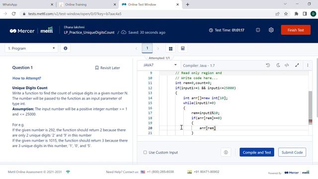 Unique Digits Count | Unique Digits Count using java | Wipro assessment | Placement coding exam смотреть онлайн