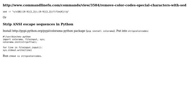 Unix & Linux: Program that passes STDIN to STDOUT with color codes stripped? (7 Solutions!!) смотреть онлайн