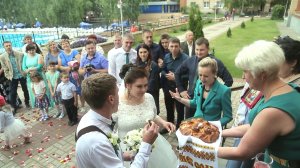 Встреча молодых лепестками роз и хлебом солью