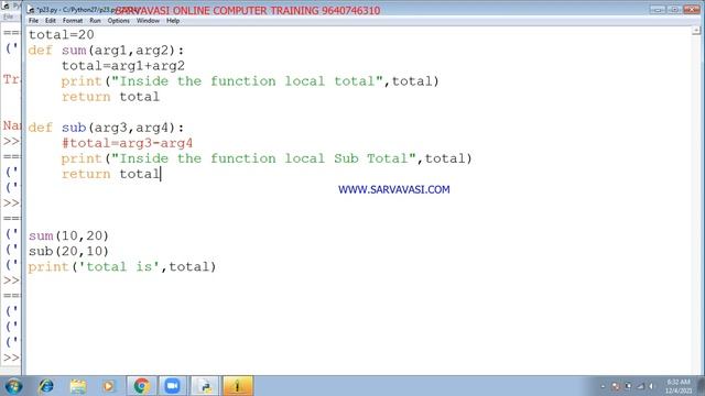 ONLINE PYTHON PROGRAMMING:Scope of Variable(Global and Local)-Day -30#WWW.SARVAVASI.COM смотреть онлайн