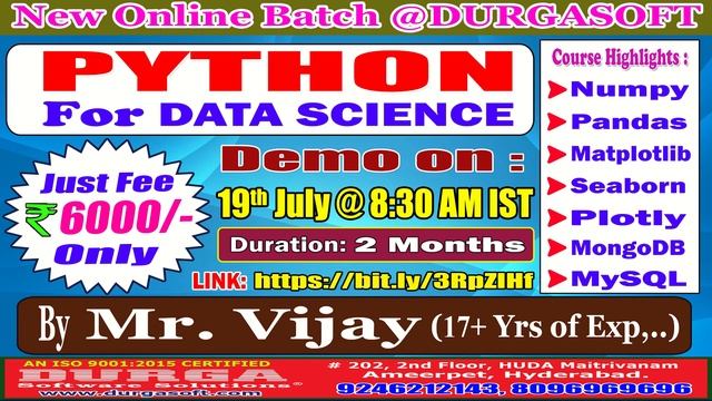 PYTHON For DATA SCIENCE Online Training @ DURGASOFT смотреть онлайн