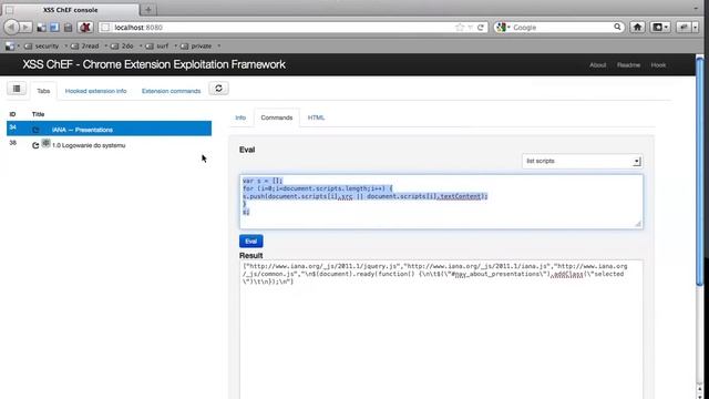 XSS ChEF - Chrome Extension Exploitation Framework demo смотреть онлайн