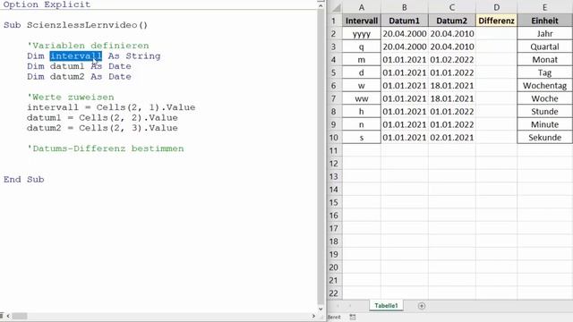 Mit DateDiff eine Zeitdifferenz von zwei Datumswerten berechnen [Excel VBA in 100 Sekunden] смотреть онлайн