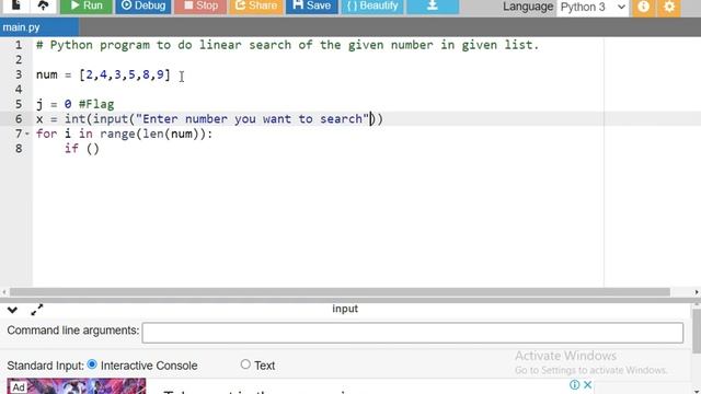 Python program to do linear search of the given number in given list. смотреть онлайн