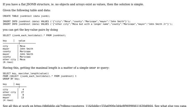 Databases: Get longest strings in jsonb column смотреть онлайн