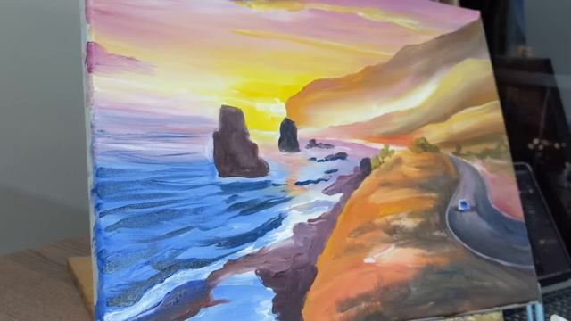 РИСУЕМ ЗАКАТ У МОРЯ АКРИЛОМ ДЛЯ НАЧИНАЮЩИХ смотреть онлайн