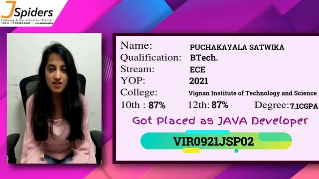 Congratulations P.Satwika placed as Java developer смотреть онлайн